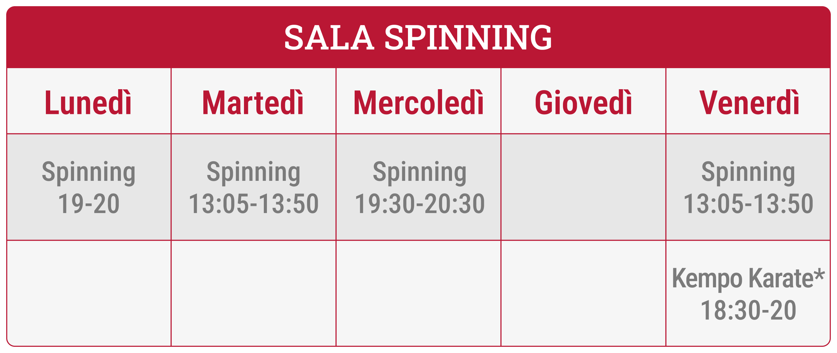 Orari sala spinning